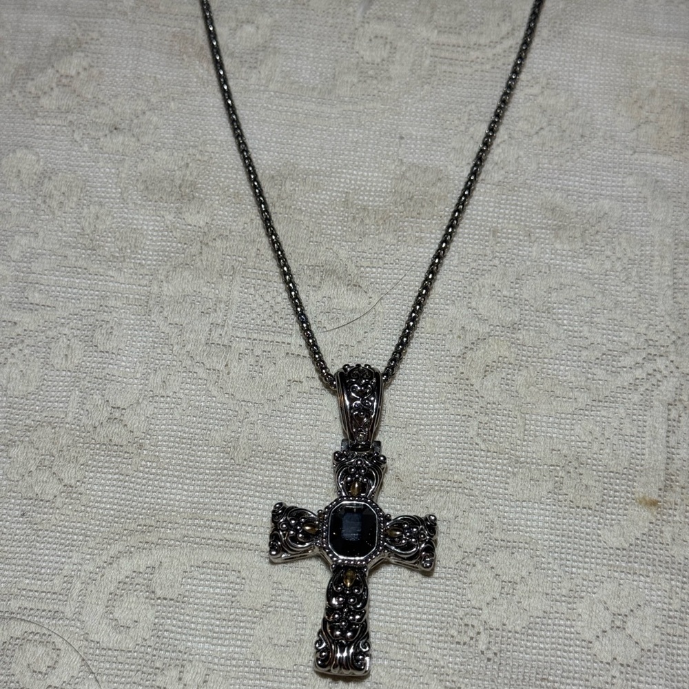Estate Silver and Black Cross Necklace